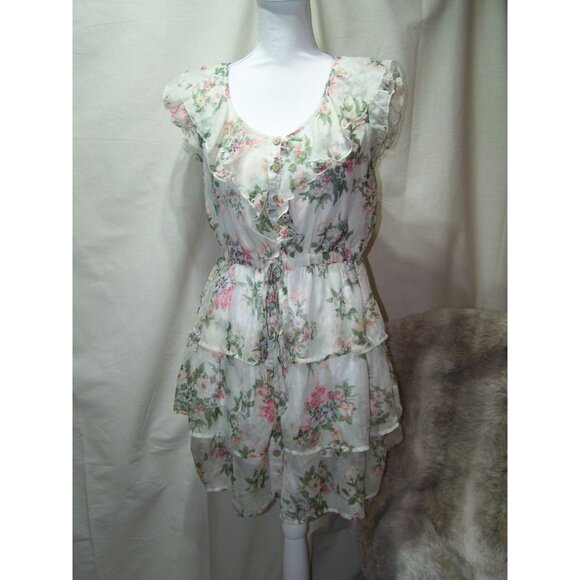 Blue Bird Dress Floral Tiered Sweet! Medium Ruffles Feminine - Picture 2 of 10